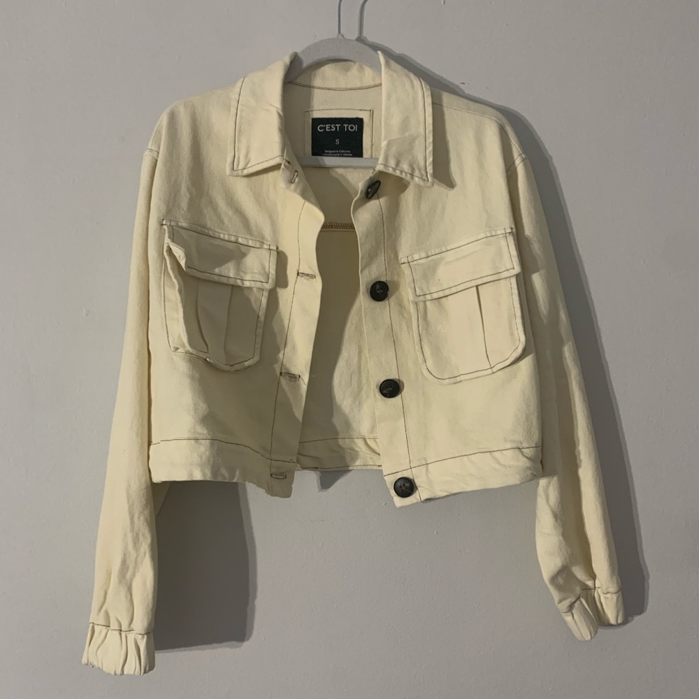 Cream Cropped Jacket with Tortoise Buttons Small